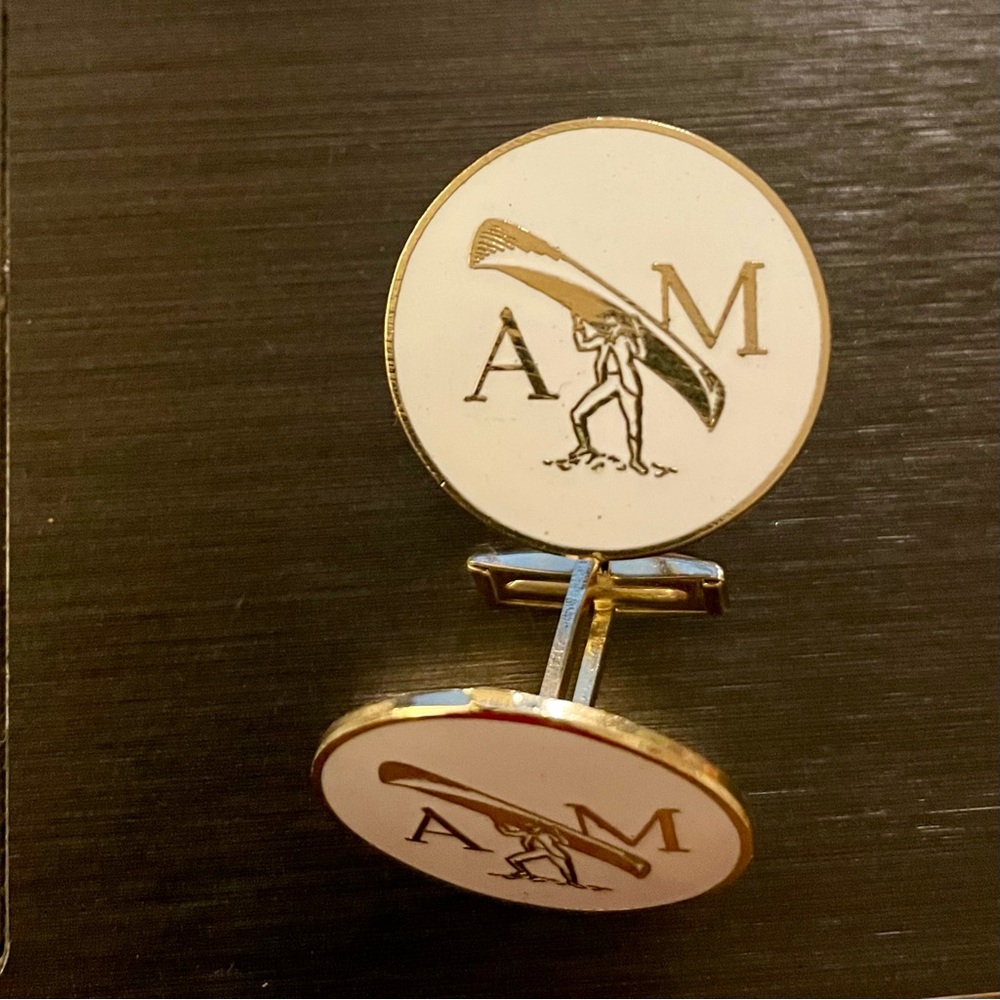 AM White + Gold Cufflunks 1" x 1"
